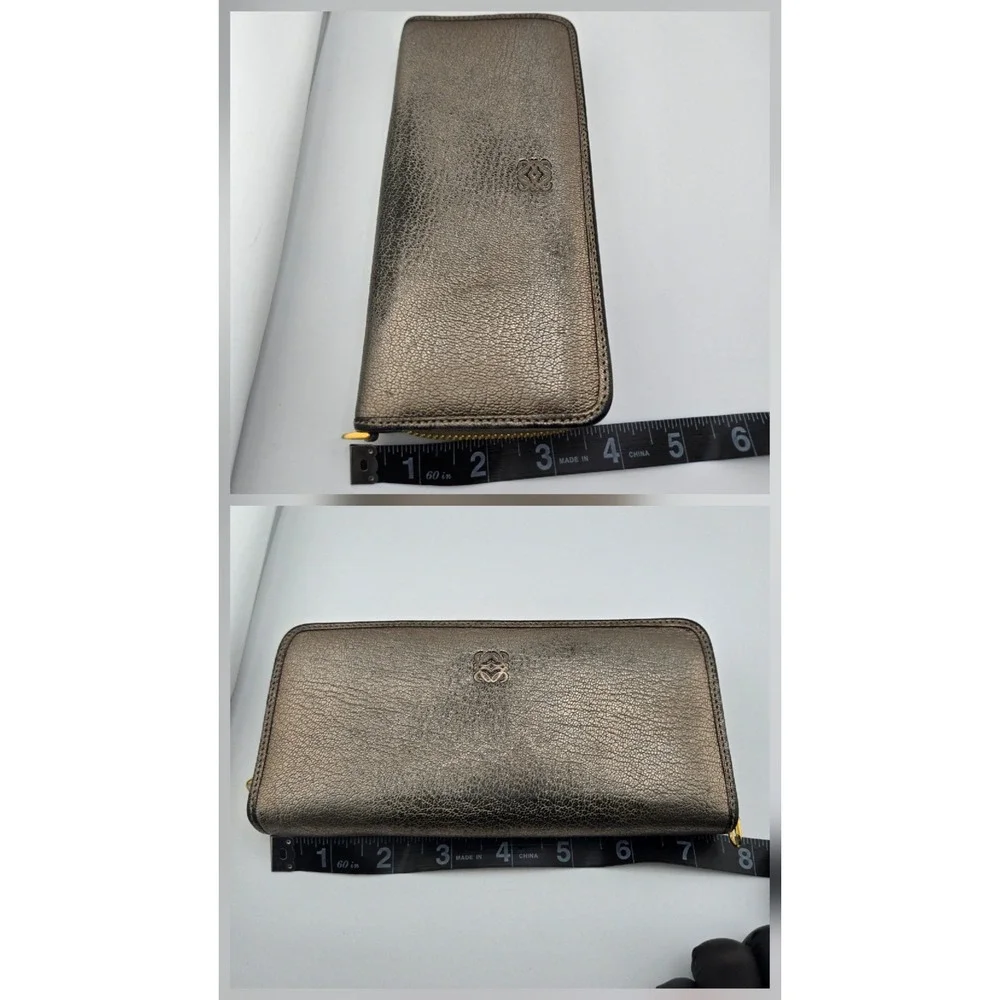 Loewe Zip Around Wallet Metallic Bronze Pebbled Leather Anagram Logo